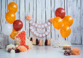 Yellow Balloons On White Floor With Wood Wall For One Birthday Photo Backdrop Shopbackdrop